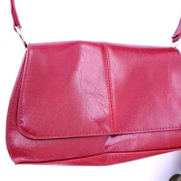 Vintage Oxblood Red Shoulder bag Baguette Faux Leather Designer - Picture 3 of 6